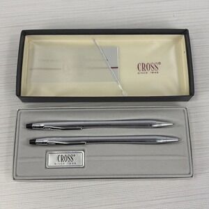 Cross Pen Pencil Set Vintage Chrome 3501 In Original Box Auto Logo
